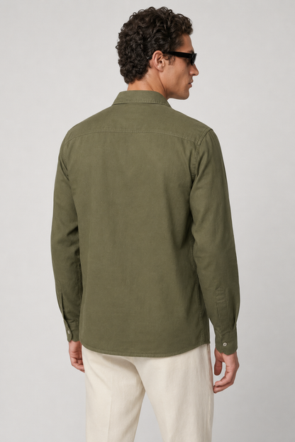 Mens Regular Fit Olive Linen Overshirt