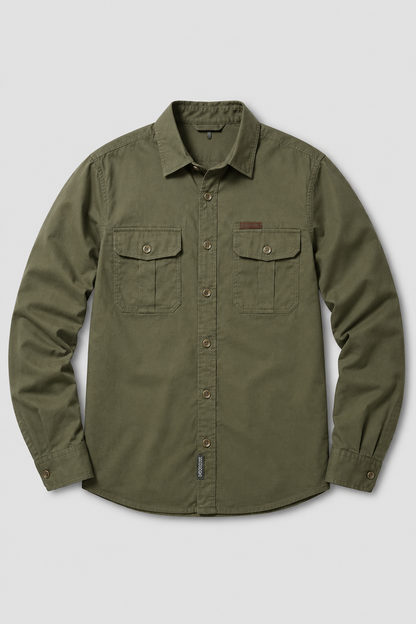 Mens Regular Fit Olive Linen Overshirt