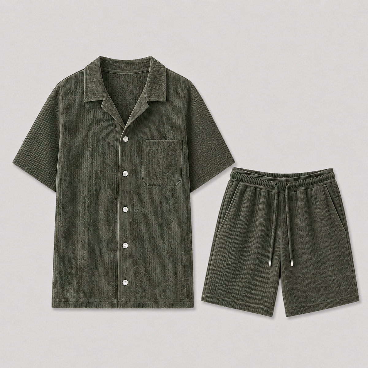 Men's Ribbed Co-ord Set with Shirt and Shorts – Summer Style