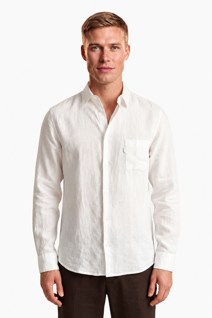 Mens Regular Fit White Microfiber Shirt