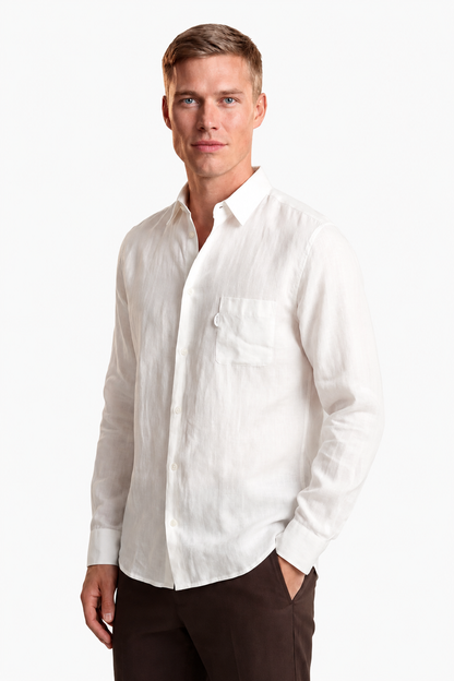 Mens Regular Fit White Microfiber Shirt