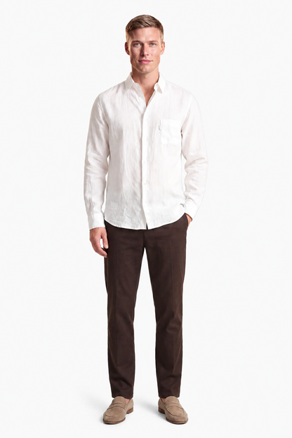 Mens Regular Fit White Microfiber Shirt