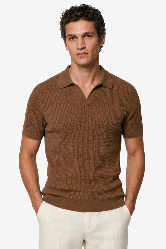 Ribbed Polo for Men - Espresso - Premium Knit Polo