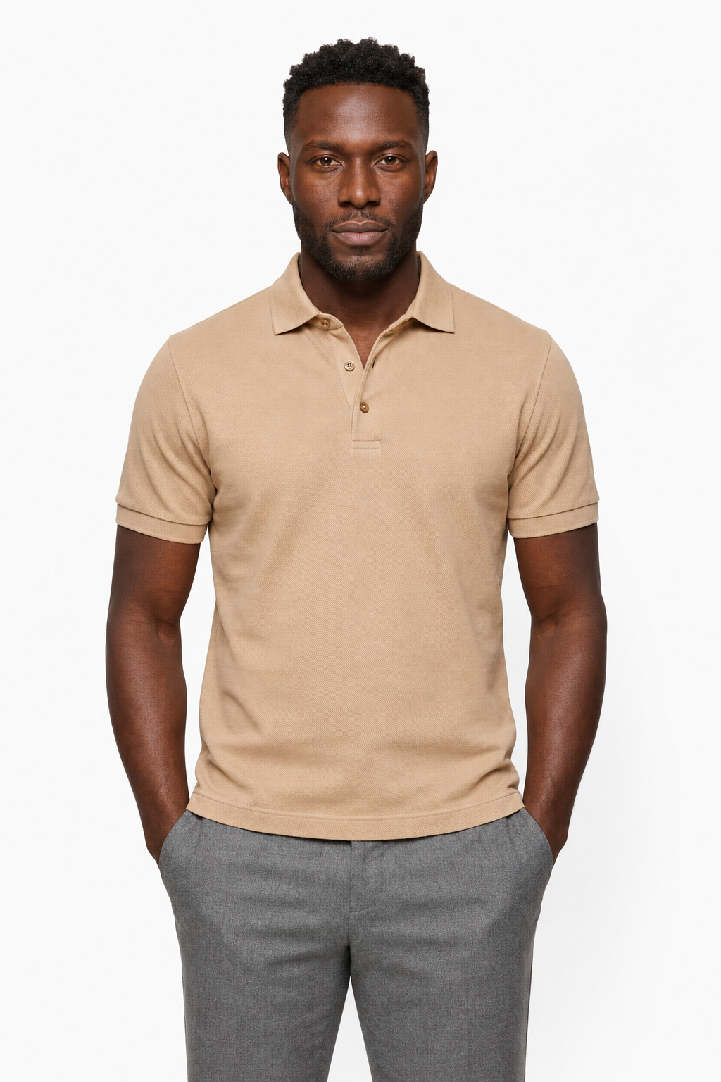 Sand-Colored Linen Polo for Men - 100% Linen Summer Polo