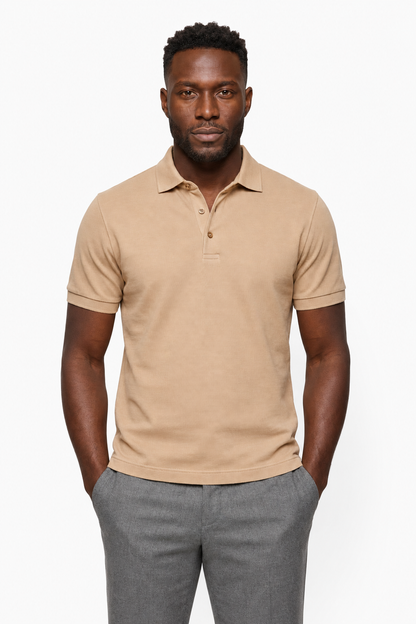 Mens Classic Sand Linen Polo