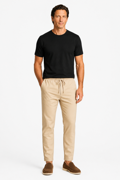 Mens Regular Fit Beige Wool Trousers