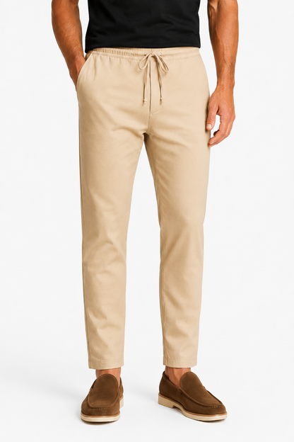 Mens Regular Fit Beige Wool Trousers