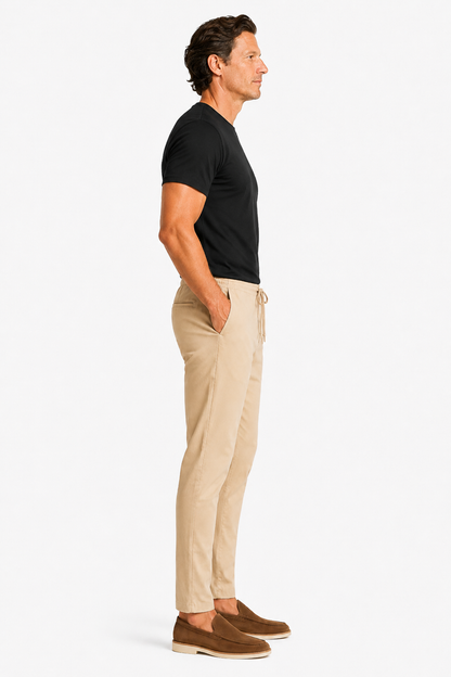 Mens Regular Fit Beige Wool Trousers
