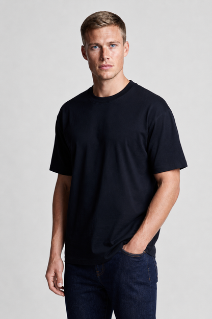 Mens Short Sleeve Black Cotton Blend Tee