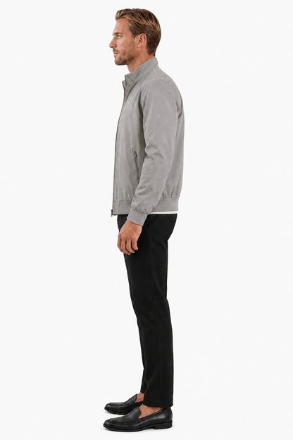 Mens Regular Fit Gray Wool Bomber Jacket
