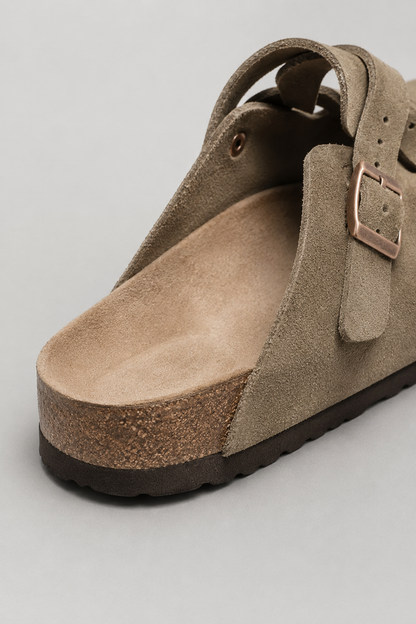 Mens Double Buckle Taupe Suede Sandals
