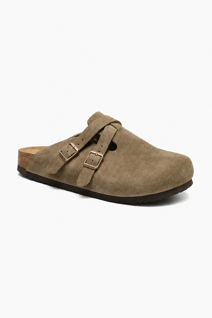 Mens Double Buckle Taupe Suede Sandals