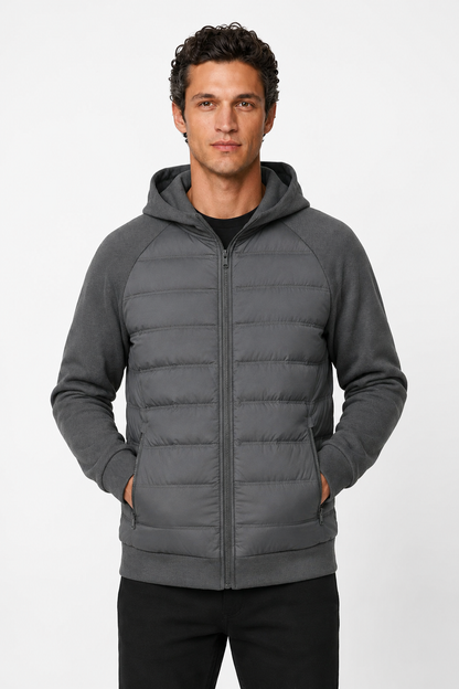 Mens Loose Fit Charcoal Knit Puffer Jacket