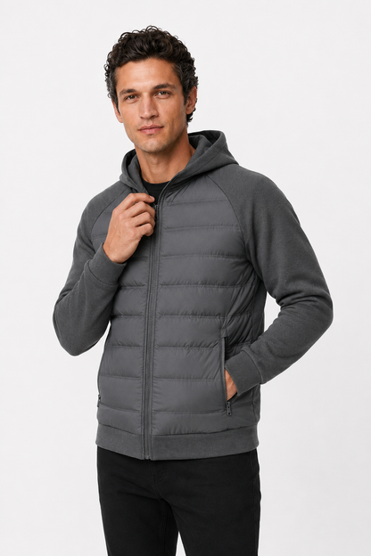 Mens Loose Fit Charcoal Knit Puffer Jacket