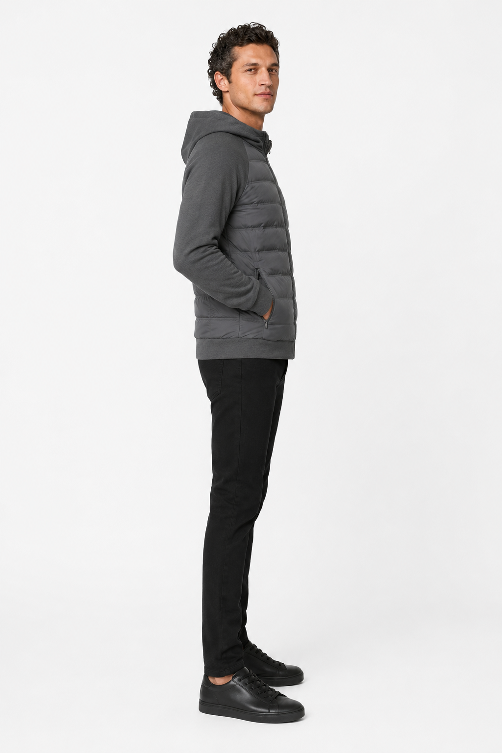 Men's Hoodie Jacket - Charcoal Gray - Knit - Loose Fit Down