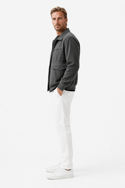 Mens Regular Fit Gray Polyester Corduroy Jacket
