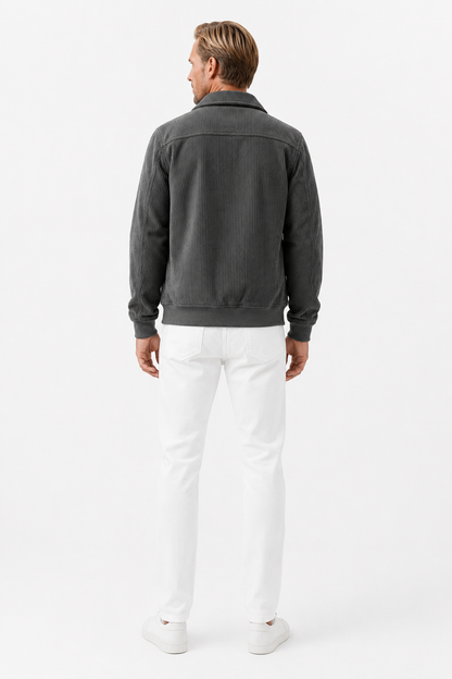 Mens Regular Fit Gray Polyester Corduroy Jacket