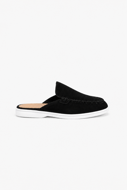 Mens Slip On Black Linen Mule Loafers