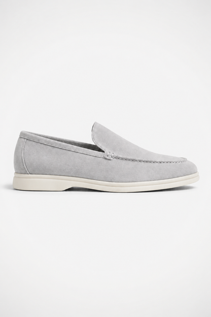 Mens Handmade Italian Light Gray Suede Penny Loafers