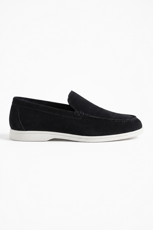 Men's Loafers Black PU Suede – Comfortable Slip-On Shoes for Men