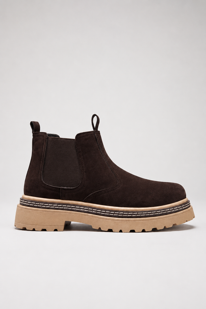 Mens Regular Fit Coffee Brown Suede Chelsea Boots