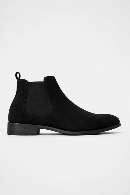 Mens Minimalist Black Suede Chelsea Boots