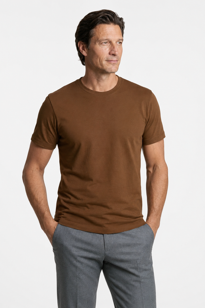 Mens Slim Fit Brown Cotton Tee