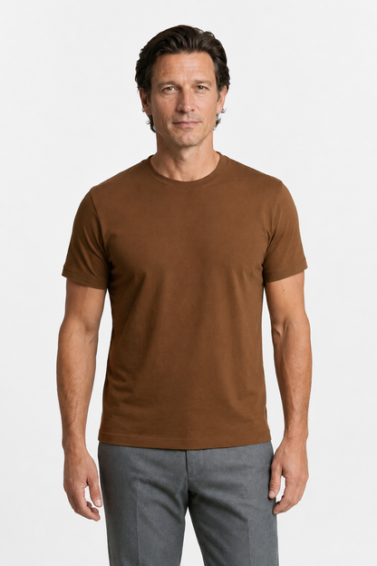 Mens Slim Fit Brown Cotton Tee