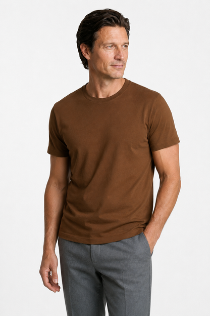 Mens Slim Fit Brown Cotton Tee