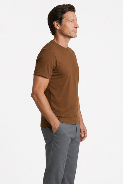 Mens Slim Fit Brown Cotton Tee