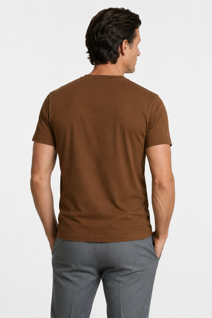 Mens Slim Fit Brown Cotton Tee