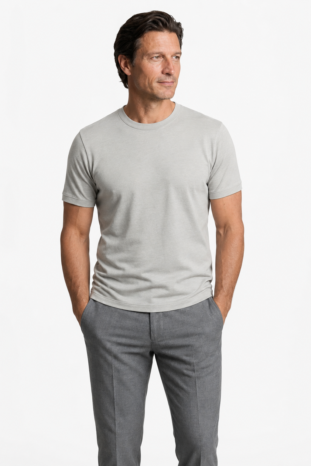 Men's T-Shirt - Gray - Wool - Slim Fit