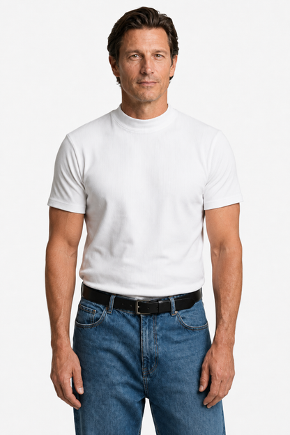 Mens Mock Neck White Knit Tee