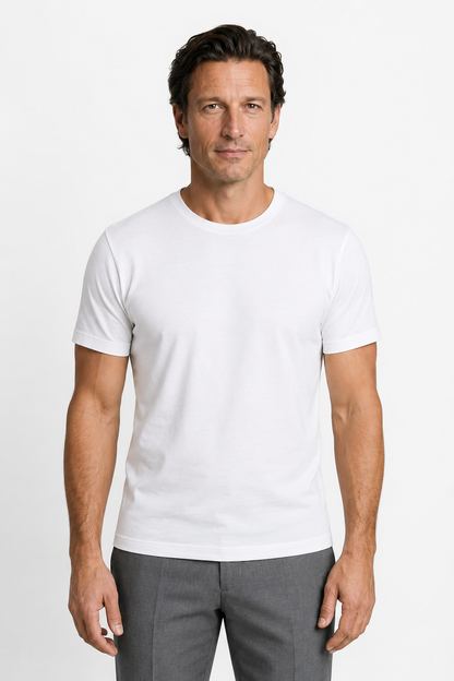 Mens Slim Fit White Cotton Tee