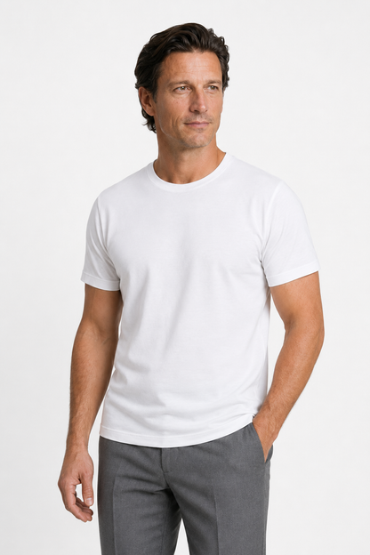Mens Slim Fit White Cotton Tee