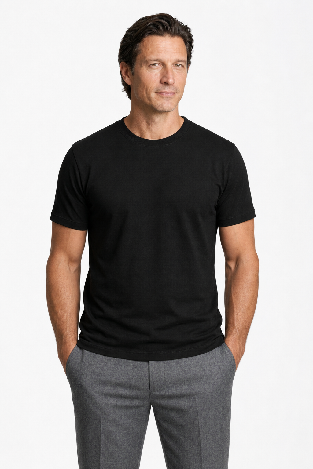 Men's T-shirt Black Slim Fit in Soft, Breathable Mercerized Wool