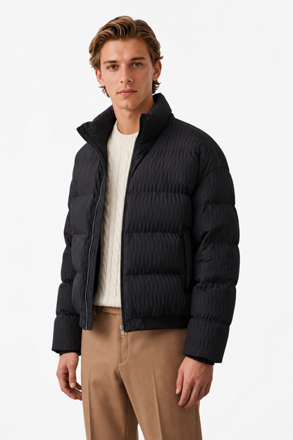 Mens Stand Collar Black Puffer Jacket