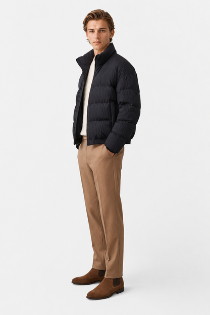 Mens Stand Collar Black Puffer Jacket