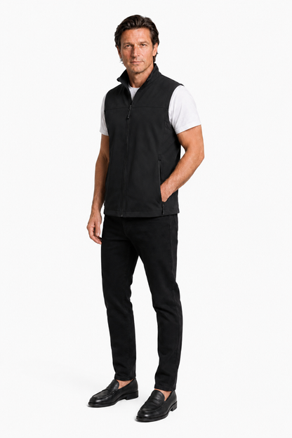 Mens Stand Collar Black Fleece Vest