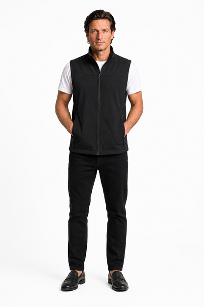 Mens Stand Collar Black Fleece Vest