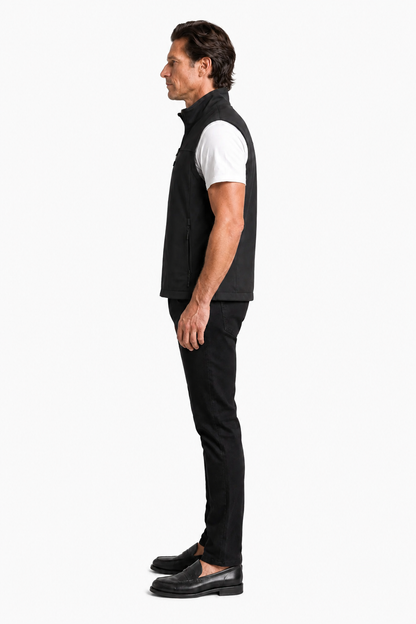 Mens Stand Collar Black Fleece Vest