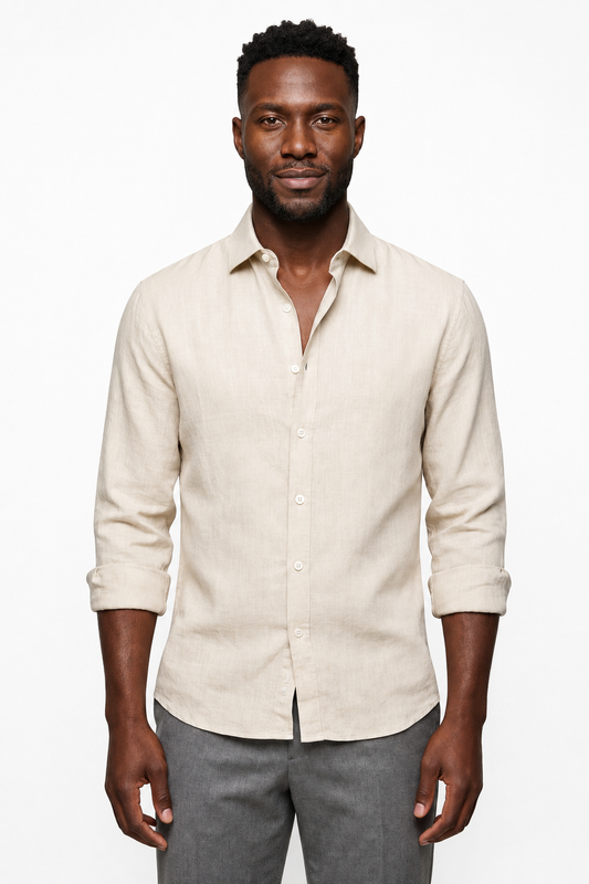 Men's Shirt Beige Lightweight Synthetic Fiber – Premium Summer Shirt for Men