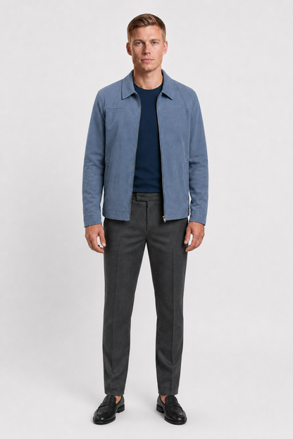 Mens Regular Fit Blue Suede Jacket