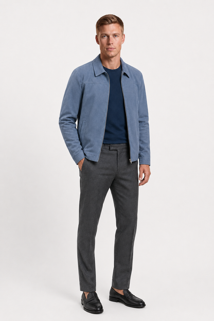 Mens Regular Fit Blue Suede Jacket