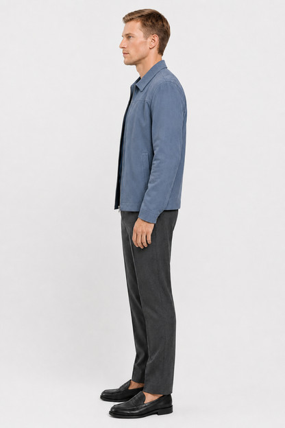 Mens Regular Fit Blue Suede Jacket