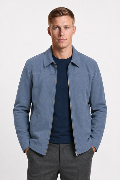 Mens Regular Fit Blue Suede Jacket