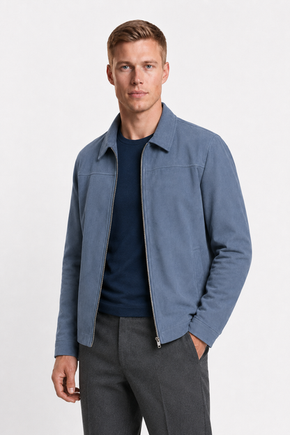 Mens Regular Fit Blue Suede Jacket
