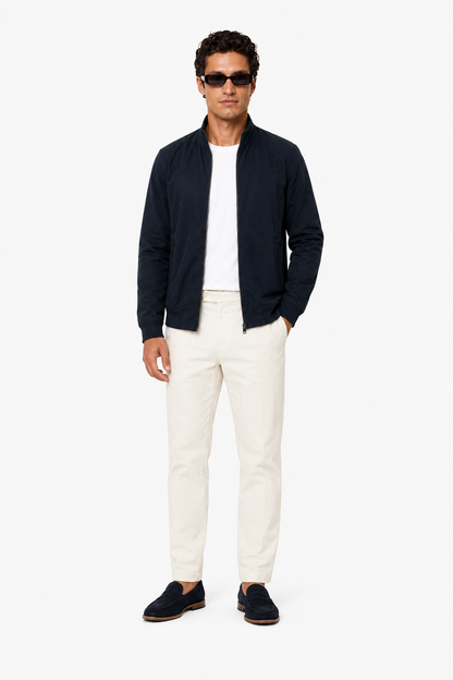 Mens Classic Dark Blue Wool Bomber Jacket