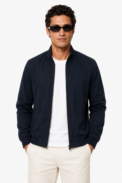 Mens Classic Dark Blue Wool Bomber Jacket