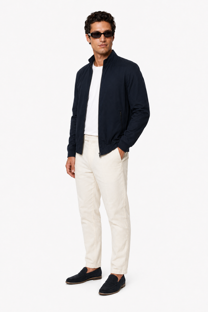 Mens Classic Dark Blue Wool Bomber Jacket
